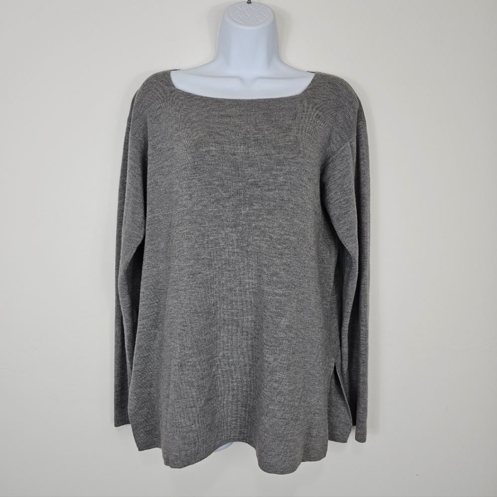 Eileen Fisher Grey 100% Wool Side Slit Sweater Medium